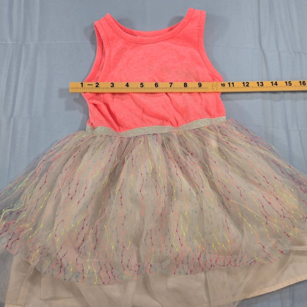 Cat & Jack Tulle Rainbow Sprinkles Dress Toddler 4T Coral Pink Sleeveless Scoop - Picture 7 of 9